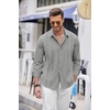 image:imageCOOFANDY Mens Cuban Guayabera Shirt Casual Button Down Shirts Long Sleeve Summer Beach ShirtsLight Grey