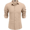 image:imageCOOFANDY Mens Cuban Guayabera Shirt Casual Button Down Shirts Long Sleeve Summer Beach ShirtsLight Khaki