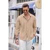 image:imageCOOFANDY Mens Cuban Guayabera Shirt Casual Button Down Shirts Long Sleeve Summer Beach ShirtsLight Khaki