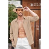image:imageCOOFANDY Mens Cuban Guayabera Shirt Casual Button Down Shirts Long Sleeve Summer Beach ShirtsLight Khaki