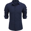 image:imageCOOFANDY Mens Cuban Guayabera Shirt Casual Button Down Shirts Long Sleeve Summer Beach ShirtsNavy Blue