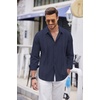 image:imageCOOFANDY Mens Cuban Guayabera Shirt Casual Button Down Shirts Long Sleeve Summer Beach ShirtsNavy Blue