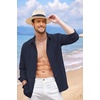image:imageCOOFANDY Mens Cuban Guayabera Shirt Casual Button Down Shirts Long Sleeve Summer Beach ShirtsNavy Blue
