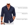 image:imageCOOFANDY Mens Cuban Guayabera Shirt Casual Button Down Shirts Long Sleeve Summer Beach ShirtsNavy Blue