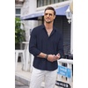 image:imageCOOFANDY Mens Cuban Guayabera Shirt Casual Button Down Shirts Long Sleeve Summer Beach ShirtsNavy Blue