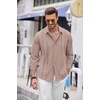 image:imageCOOFANDY Mens Cuban Guayabera Shirt Casual Button Down Shirts Long Sleeve Summer Beach ShirtsPink
