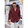image:imageCOOFANDY Mens Cuban Guayabera Shirt Casual Button Down Shirts Long Sleeve Summer Beach ShirtsWine Red