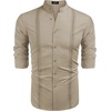 image:imageCOOFANDY Mens Cuban Guayabera Shirt Casual Long Sleeve Button Down Shirts Band Collar Linen Summer Beach ShirtKhaki