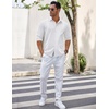 image:imageCOOFANDY Mens Cuban Guayabera Shirt Long Sleeve Casual Button Down Shirts Beach Linen Shirt White