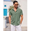 image:imageCOOFANDY Mens Cuban Guayabera Shirt Short Sleeve Button Down Shirts Casual Summer Beach Linen ShirtsArmy Green