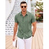 image:imageCOOFANDY Mens Cuban Guayabera Shirt Short Sleeve Button Down Shirts Casual Summer Beach Linen ShirtsArmy Green