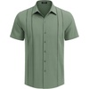 image:imageCOOFANDY Mens Cuban Guayabera Shirt Short Sleeve Button Down Shirts Casual Summer Beach Linen ShirtsArmy Green