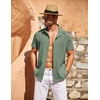 image:imageCOOFANDY Mens Cuban Guayabera Shirt Short Sleeve Button Down Shirts Casual Summer Beach Linen ShirtsArmy Green