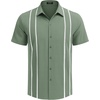 image:imageCOOFANDY Mens Cuban Guayabera Shirt Short Sleeve Button Down Shirts Casual Summer Beach Linen ShirtsArmy Greenwhite Webbing