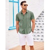 image:imageCOOFANDY Mens Cuban Guayabera Shirt Short Sleeve Button Down Shirts Casual Summer Beach Linen ShirtsArmy Greenwhite Webbing