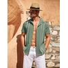image:imageCOOFANDY Mens Cuban Guayabera Shirt Short Sleeve Button Down Shirts Casual Summer Beach Linen ShirtsArmy Greenwhite Webbing