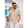 image:imageCOOFANDY Mens Cuban Guayabera Shirt Short Sleeve Button Down Shirts Casual Summer Beach Linen ShirtsBeige