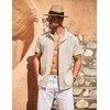image:imageCOOFANDY Mens Cuban Guayabera Shirt Short Sleeve Button Down Shirts Casual Summer Beach Linen ShirtsBeigewhite Webbing
