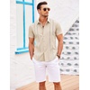 image:imageCOOFANDY Mens Cuban Guayabera Shirt Short Sleeve Button Down Shirts Casual Summer Beach Linen ShirtsBeigewhite Webbing