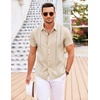 image:imageCOOFANDY Mens Cuban Guayabera Shirt Short Sleeve Button Down Shirts Casual Summer Beach Linen ShirtsBeigewhite Webbing