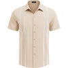 image:imageCOOFANDY Mens Cuban Guayabera Shirt Short Sleeve Button Down Shirts Casual Summer Beach Linen ShirtsBeigewhite Webbing
