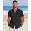 image:imageCOOFANDY Mens Cuban Guayabera Shirt Short Sleeve Button Down Shirts Casual Summer Beach Linen ShirtsBlack