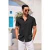 image:imageCOOFANDY Mens Cuban Guayabera Shirt Short Sleeve Button Down Shirts Casual Summer Beach Linen ShirtsBlack
