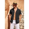 image:imageCOOFANDY Mens Cuban Guayabera Shirt Short Sleeve Button Down Shirts Casual Summer Beach Linen ShirtsBlack