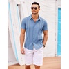 image:imageCOOFANDY Mens Cuban Guayabera Shirt Short Sleeve Button Down Shirts Casual Summer Beach Linen ShirtsBlue