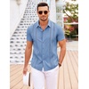 image:imageCOOFANDY Mens Cuban Guayabera Shirt Short Sleeve Button Down Shirts Casual Summer Beach Linen ShirtsBlue
