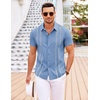 image:imageCOOFANDY Mens Cuban Guayabera Shirt Short Sleeve Button Down Shirts Casual Summer Beach Linen ShirtsBluewhite Webbing