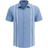 image:imageCOOFANDY Mens Cuban Guayabera Shirt Short Sleeve Button Down Shirts Casual Summer Beach Linen ShirtsBluewhite Webbing