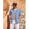 image:imageCOOFANDY Mens Cuban Guayabera Shirt Short Sleeve Button Down Shirts Casual Summer Beach Linen ShirtsBluewhite Webbing
