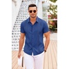 image:imageCOOFANDY Mens Cuban Guayabera Shirt Short Sleeve Button Down Shirts Casual Summer Beach Linen ShirtsBrilliant Blue