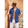 image:imageCOOFANDY Mens Cuban Guayabera Shirt Short Sleeve Button Down Shirts Casual Summer Beach Linen ShirtsBrilliant Blue