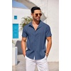 image:imageCOOFANDY Mens Cuban Guayabera Shirt Short Sleeve Button Down Shirts Casual Summer Beach Linen ShirtsDark Blue