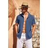 image:imageCOOFANDY Mens Cuban Guayabera Shirt Short Sleeve Button Down Shirts Casual Summer Beach Linen ShirtsDark Blue