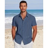 image:imageCOOFANDY Mens Cuban Guayabera Shirt Short Sleeve Button Down Shirts Casual Summer Beach Linen ShirtsDark Blue