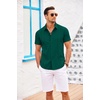image:imageCOOFANDY Mens Cuban Guayabera Shirt Short Sleeve Button Down Shirts Casual Summer Beach Linen ShirtsDark Green