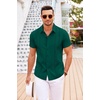 image:imageCOOFANDY Mens Cuban Guayabera Shirt Short Sleeve Button Down Shirts Casual Summer Beach Linen ShirtsDark Green