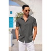 image:imageCOOFANDY Mens Cuban Guayabera Shirt Short Sleeve Button Down Shirts Casual Summer Beach Linen ShirtsDark Grey
