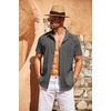 image:imageCOOFANDY Mens Cuban Guayabera Shirt Short Sleeve Button Down Shirts Casual Summer Beach Linen ShirtsDark Grey