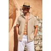 image:imageCOOFANDY Mens Cuban Guayabera Shirt Short Sleeve Button Down Shirts Casual Summer Beach Linen ShirtsDark Khaki
