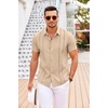 image:imageCOOFANDY Mens Cuban Guayabera Shirt Short Sleeve Button Down Shirts Casual Summer Beach Linen ShirtsDark Khaki
