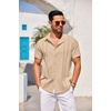 image:imageCOOFANDY Mens Cuban Guayabera Shirt Short Sleeve Button Down Shirts Casual Summer Beach Linen ShirtsDark Khaki