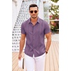image:imageCOOFANDY Mens Cuban Guayabera Shirt Short Sleeve Button Down Shirts Casual Summer Beach Linen ShirtsDeep Purple
