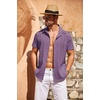 image:imageCOOFANDY Mens Cuban Guayabera Shirt Short Sleeve Button Down Shirts Casual Summer Beach Linen ShirtsDeep Purple