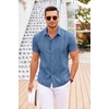 image:imageCOOFANDY Mens Cuban Guayabera Shirt Short Sleeve Button Down Shirts Casual Summer Beach Linen ShirtsDenim Blue