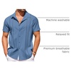 image:imageCOOFANDY Mens Cuban Guayabera Shirt Short Sleeve Button Down Shirts Casual Summer Beach Linen ShirtsDenim Blue
