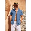 image:imageCOOFANDY Mens Cuban Guayabera Shirt Short Sleeve Button Down Shirts Casual Summer Beach Linen ShirtsDenim Blue